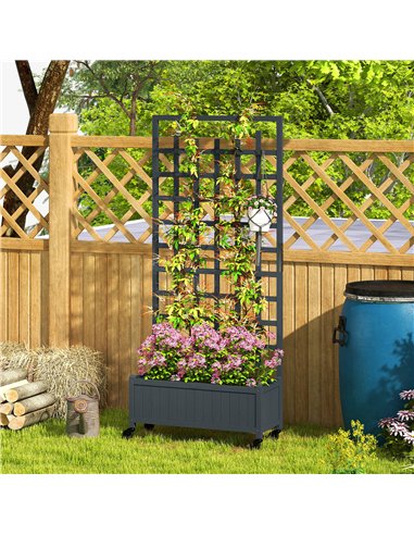 Outsunny Wooden Trellis Planter, Raised Garden Bed with Wheels, to Climb and Grow Vegetables, Herbs and Flowers, Grey