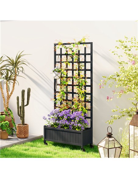 Outsunny Wooden Trellis Planter, Raised Garden Bed with Wheels, to Climb and Grow Vegetables, Herbs and Flowers, Grey - pic 186573 | FastDaddyshop