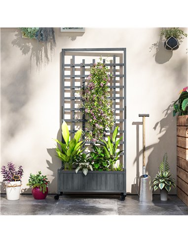 Outsunny Wooden Trellis Planter, Raised Garden Bed with Wheels, to Climb and Grow Vegetables, Herbs and Flowers, Grey