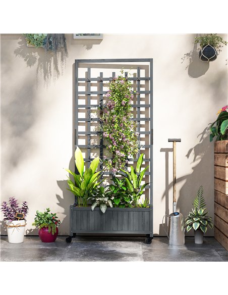 Outsunny Wooden Trellis Planter, Raised Garden Bed with Wheels, to Climb and Grow Vegetables, Herbs and Flowers, Grey - pic 186574 | FastDaddyshop