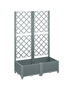 Outsunny Raised Garden Bed with Trellis, Plastic Planter Box with Drainage Holes, Drain Plugs and Water Reservoirs for Climbing 