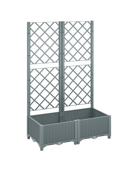 Outsunny Raised Garden Bed with Trellis, Plastic Planter Box with Drainage Holes, Drain Plugs and Water Reservoirs for Climbing  - pic 186575 | FastDaddyshop