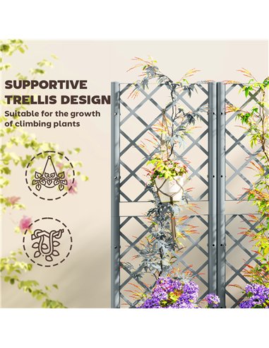 Outsunny Raised Garden Bed with Trellis, Plastic Planter Box with Drainage Holes, Drain Plugs and Water Reservoirs for Climbing 