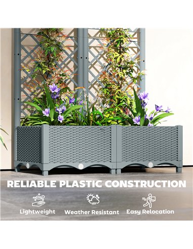 Outsunny Raised Garden Bed with Trellis, Plastic Planter Box with Drainage Holes, Drain Plugs and Water Reservoirs for Climbing 