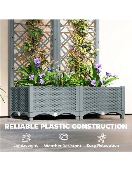 Outsunny Raised Garden Bed with Trellis, Plastic Planter Box with Drainage Holes, Drain Plugs and Water Reservoirs for Climbing  - pic 186579 | FastDaddyshop