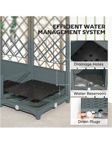 Outsunny Raised Garden Bed with Trellis, Plastic Planter Box with Drainage Holes, Drain Plugs and Water Reservoirs for Climbing 