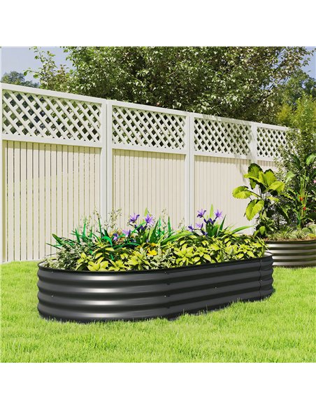 Outsunny Galvanised Raised Garden Bed, Metal Planter Box with Safety Edging, for Flowers, Herbs, Succulents, Dark Grey - pic 186594 | FastDaddyshop