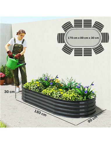 Outsunny Galvanised Raised Garden Bed, Metal Planter Box with Safety Edging, for Flowers, Herbs, Succulents, Dark Grey