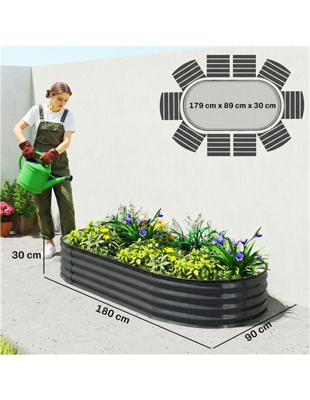 Outsunny Galvanised Raised Garden Bed, Metal Planter Box with Safety Edging, for Flowers, Herbs, Succulents, Dark Grey - pic 186595 | FastDaddyshop