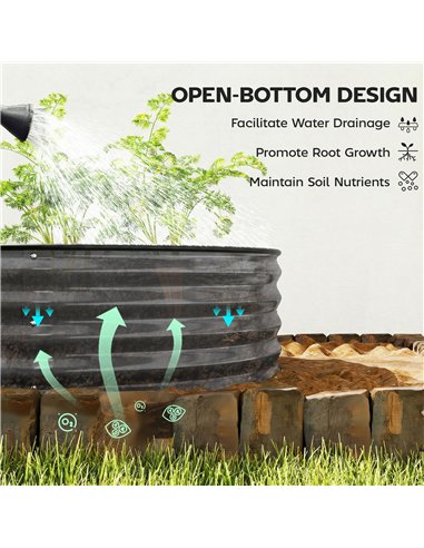 Outsunny Galvanised Raised Garden Bed, Metal Planter Box with Safety Edging, for Flowers, Herbs, Succulents, Dark Grey