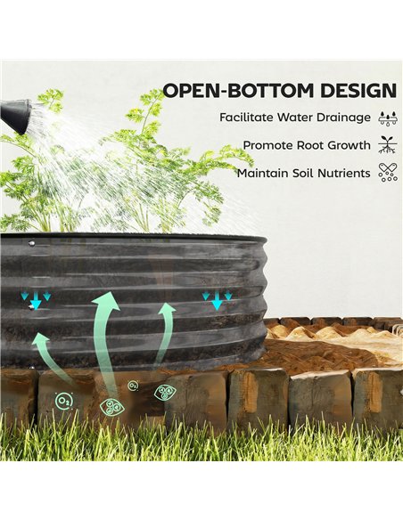 Outsunny Galvanised Raised Garden Bed, Metal Planter Box with Safety Edging, for Flowers, Herbs, Succulents, Dark Grey - pic 186597 | FastDaddyshop