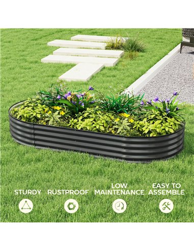 Outsunny Galvanised Raised Garden Bed, Metal Planter Box with Safety Edging, for Flowers, Herbs, Succulents, Dark Grey