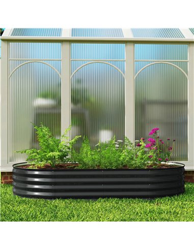 Outsunny Galvanised Raised Garden Bed, Metal Planter Box with Safety Edging, for Flowers, Herbs, Succulents, Dark Grey