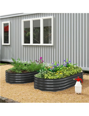 Outsunny Galvanised Raised Garden Bed, Metal Planter Box with Safety Edging, for Flowers, Herbs, Succulents, Dark Grey