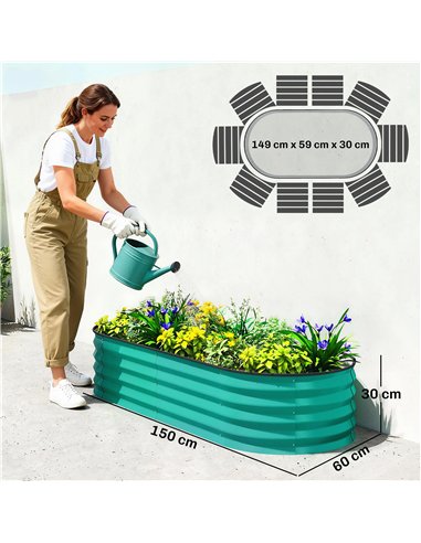 Outsunny Set of Two 150 x 60cm Steel Planters - Green
