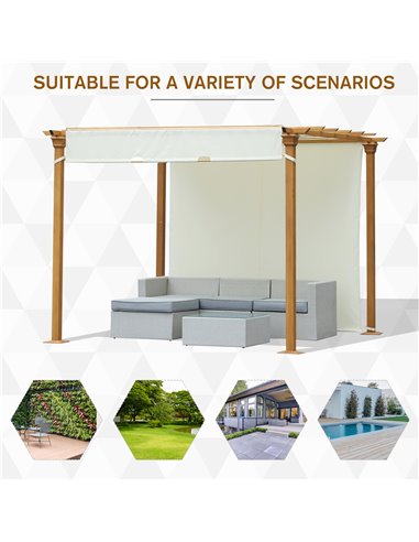 Outsunny 3x3m Garden Outdoor Retractable Pergola Gazebo with Adjustable Canopy, Beige
