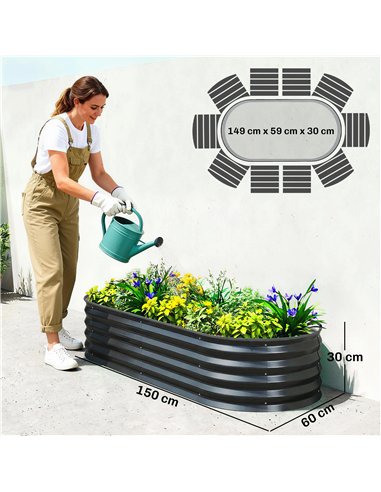 Outsunny Set of Two 150 x 60cm Steel Planters - Dark Grey