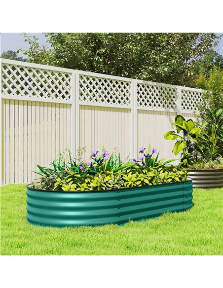 Outsunny Galvanised Raised Garden Bed, Metal Planter Box with Safety Edging, for Flowers, Herbs, Succulents, Light Green - pic 186630 | FastDaddyshop