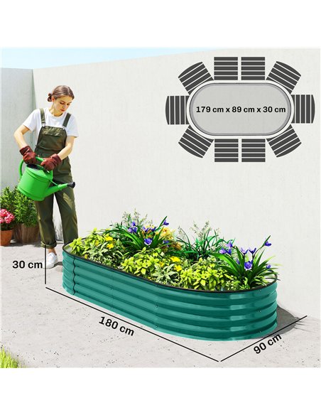 Outsunny Galvanised Raised Garden Bed, Metal Planter Box with Safety Edging, for Flowers, Herbs, Succulents, Light Green - pic 186631 | FastDaddyshop