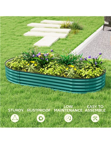 Outsunny Galvanised Raised Garden Bed, Metal Planter Box with Safety Edging, for Flowers, Herbs, Succulents, Light Green