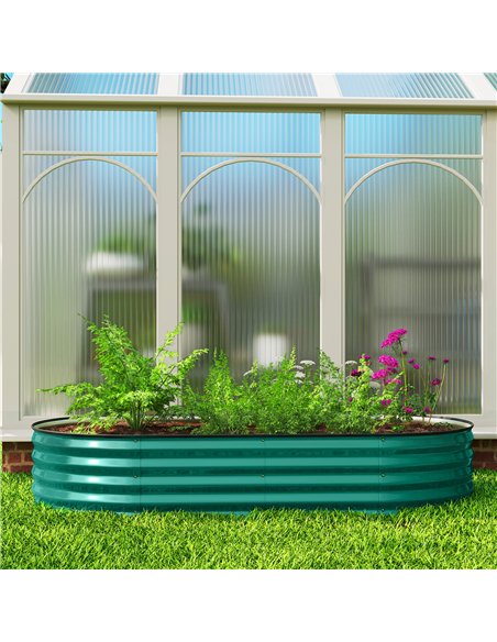 Outsunny Galvanised Raised Garden Bed, Metal Planter Box with Safety Edging, for Flowers, Herbs, Succulents, Light Green - pic 186636 | FastDaddyshop
