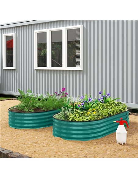 Outsunny Galvanised Raised Garden Bed, Metal Planter Box with Safety Edging, for Flowers, Herbs, Succulents, Light Green - pic 186637 | FastDaddyshop