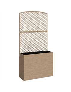 Outsunny Rattan Planter with Trellis, Raised Beds for Garden with Liner for Climbing Plants Vegetables Flowers, Light Grey