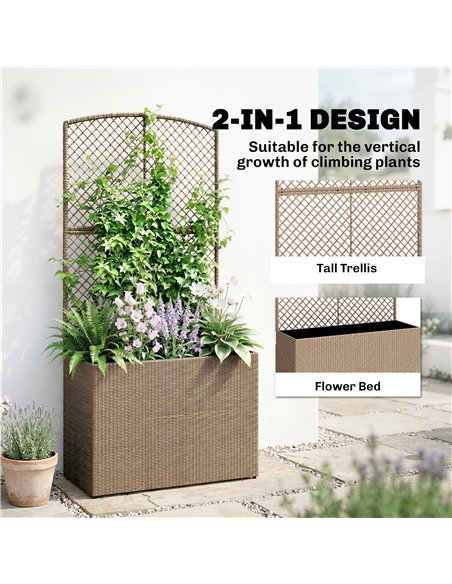 Outsunny Rattan Planter with Trellis, Raised Beds for Garden with Liner for Climbing Plants Vegetables Flowers, Light Grey - pic 186650 | FastDaddyshop