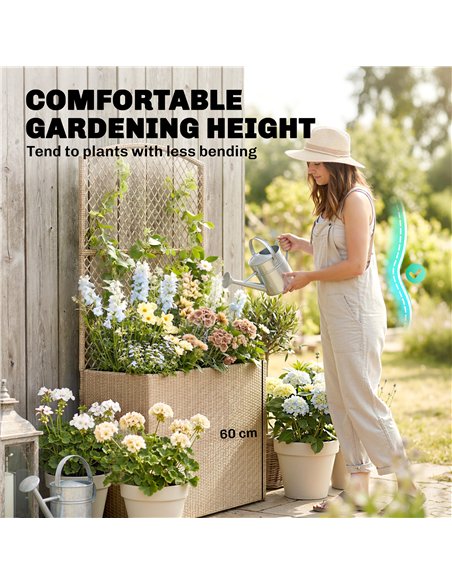 Outsunny Rattan Planter with Trellis, Raised Beds for Garden with Liner for Climbing Plants Vegetables Flowers, Light Grey - pic 186651 | FastDaddyshop