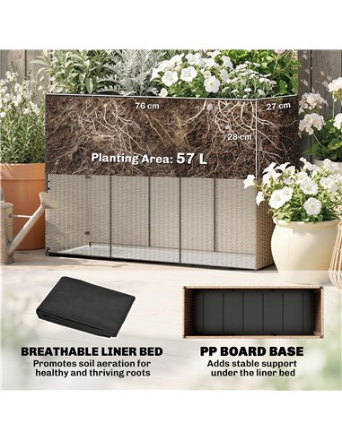 Outsunny Rattan Planter with Trellis, Raised Beds for Garden with Liner for Climbing Plants Vegetables Flowers, Light Grey