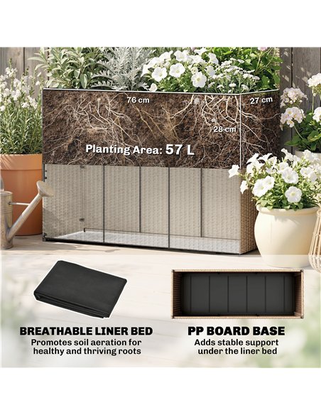 Outsunny Rattan Planter with Trellis, Raised Beds for Garden with Liner for Climbing Plants Vegetables Flowers, Light Grey - pic 186653 | FastDaddyshop