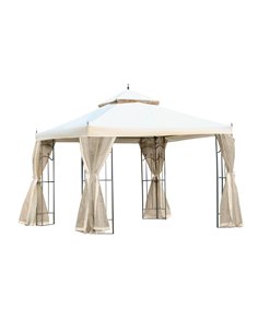 Outsunny 3x3m Garden Gazebo with Double Top, Mesh Curtain, Beige