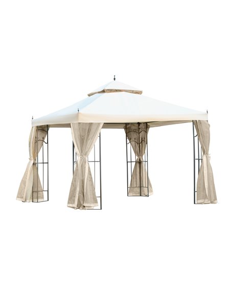 Outsunny 3x3m Garden Gazebo with Double Top, Mesh Curtain, Beige - pic 18666 | FastDaddyshop