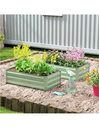 Outsunny Set of Two 100 x 60cm Steel Planter Boxes - Light Green