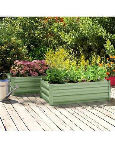 Outsunny Set of Two 100 x 60cm Steel Planter Boxes - Light Green