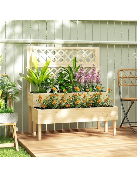 Outsunny Raised Garden Bed 2-Tier Stepped Design Planter Box with Trellis for Climbing Plants 108x62x120 cm - pic 186684 | FastDaddyshop