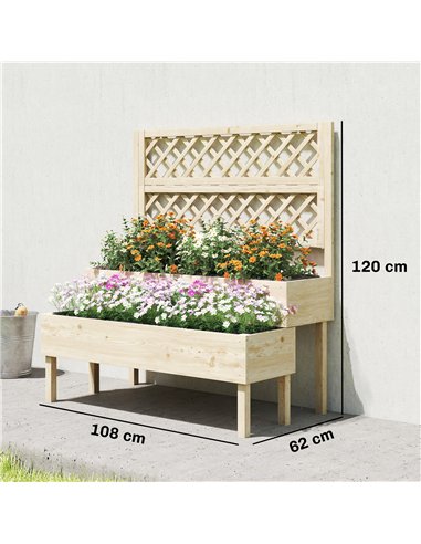 Outsunny Raised Garden Bed 2-Tier Stepped Design Planter Box with Trellis for Climbing Plants 108x62x120 cm