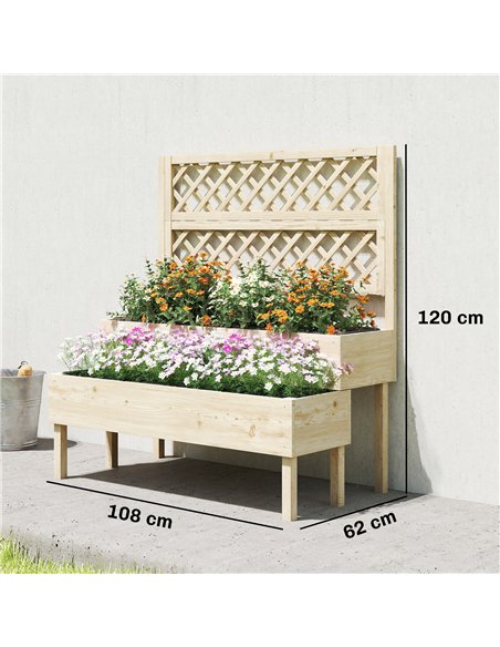 Outsunny Raised Garden Bed 2-Tier Stepped Design Planter Box with Trellis for Climbing Plants 108x62x120 cm - pic 186685 | FastDaddyshop