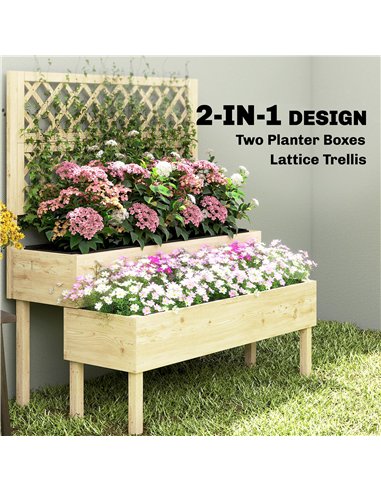Outsunny Raised Garden Bed 2-Tier Stepped Design Planter Box with Trellis for Climbing Plants 108x62x120 cm