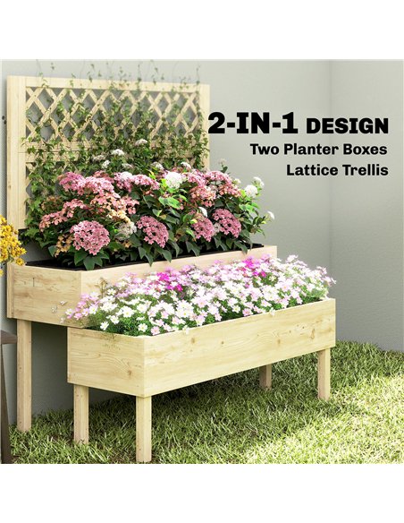 Outsunny Raised Garden Bed 2-Tier Stepped Design Planter Box with Trellis for Climbing Plants 108x62x120 cm - pic 186686 | FastDaddyshop