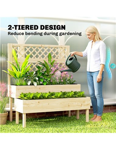 Outsunny Raised Garden Bed 2-Tier Stepped Design Planter Box with Trellis for Climbing Plants 108x62x120 cm