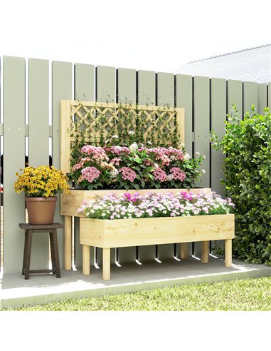 Outsunny Raised Garden Bed 2-Tier Stepped Design Planter Box with Trellis for Climbing Plants 108x62x120 cm