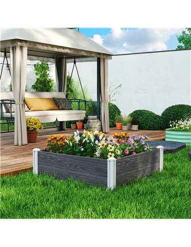 Outsunny Vinyl Raised Garden Bed Kit, 3 x 3 x 1ft Modular Elevated Garden Box with Slotting Legs and Open Bottom, Dark Grey