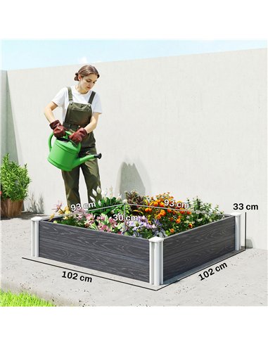 Outsunny Vinyl Raised Garden Bed Kit, 3 x 3 x 1ft Modular Elevated Garden Box with Slotting Legs and Open Bottom, Dark Grey
