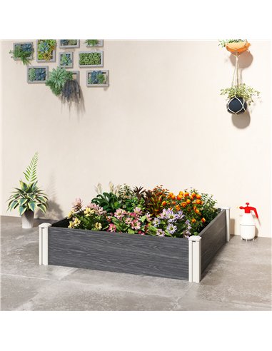 Outsunny Vinyl Raised Garden Bed Kit, 3 x 3 x 1ft Modular Elevated Garden Box with Slotting Legs and Open Bottom, Dark Grey