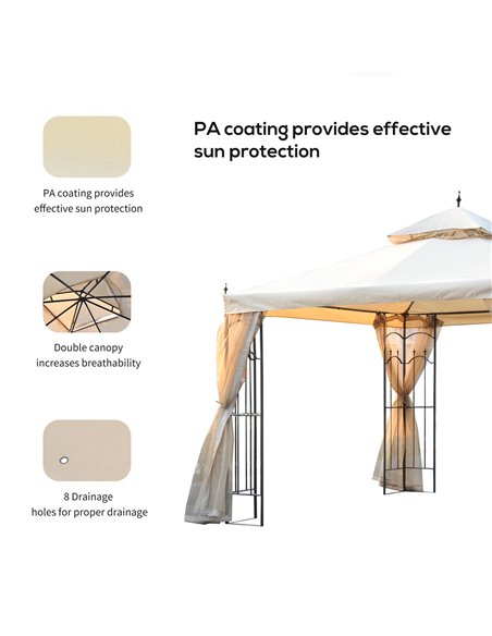 Outsunny 3x3m Garden Gazebo with Double Top, Mesh Curtain, Beige - pic 18670 | FastDaddyshop