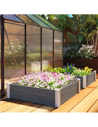 Outsunny Vinyl Raised Garden Bed Kit, 3 x 3 x 1ft Modular Elevated Garden Box with Slotting Legs and Open Bottom, Dark Grey