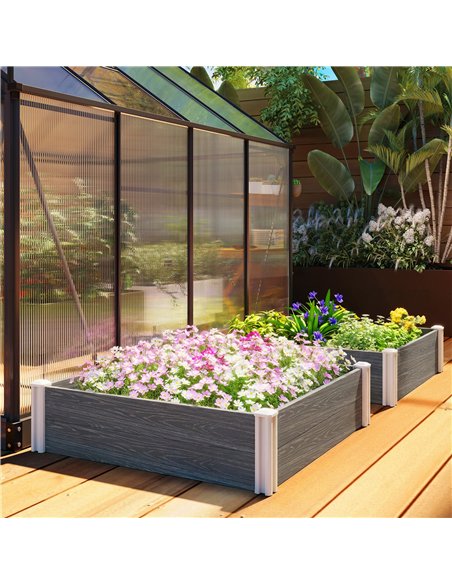 Outsunny Vinyl Raised Garden Bed Kit, 3 x 3 x 1ft Modular Elevated Garden Box with Slotting Legs and Open Bottom, Dark Grey - pic 186700 | FastDaddyshop