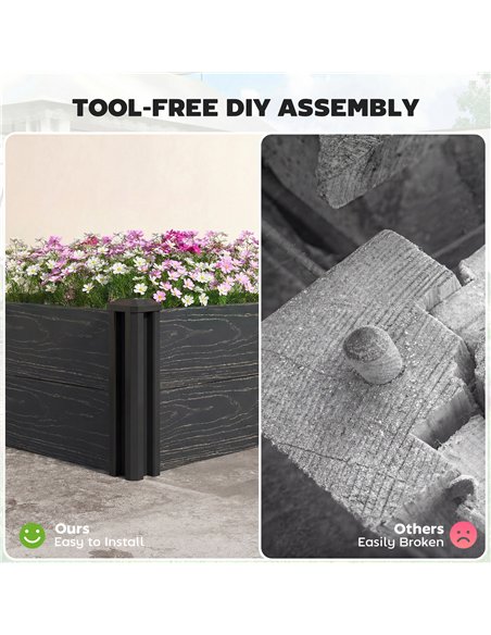 Outsunny Vinyl Raised Garden Bed Kit, 2 x 2 x 1ft Modular Elevated Garden Box with Slotting Legs and Open Bottom, Dark Grey - pic 186704 | FastDaddyshop