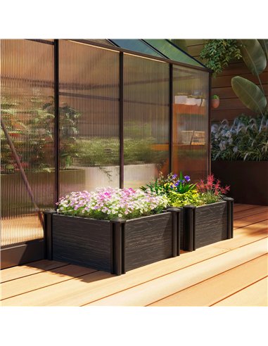 Outsunny Vinyl Raised Garden Bed Kit, 2 x 2 x 1ft Modular Elevated Garden Box with Slotting Legs and Open Bottom, Dark Grey